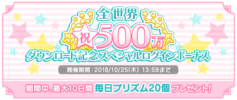 全世界500万ダウンロード記念スペシャルログインボーナス